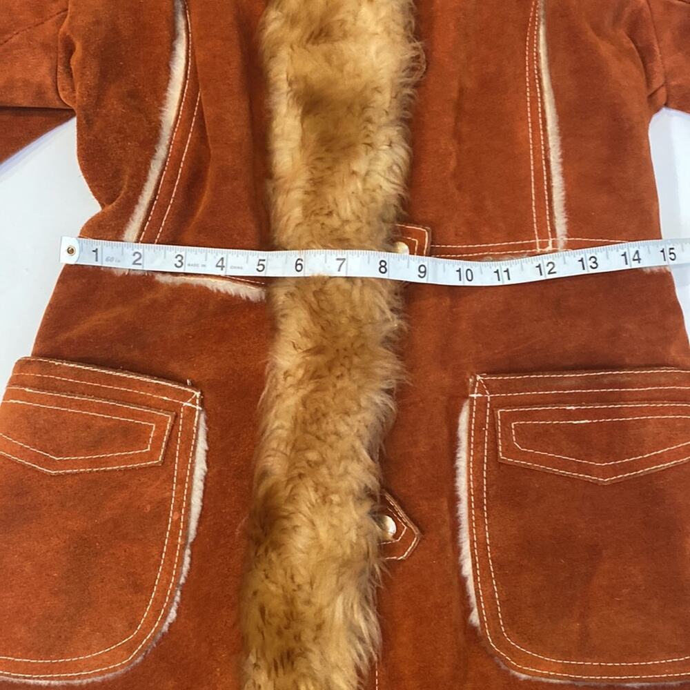 Vintage Penny Lane Rust Colored Suede Coat w/ Faux Fur Trim Snap Closure Sz XS - Picture 14 of 16